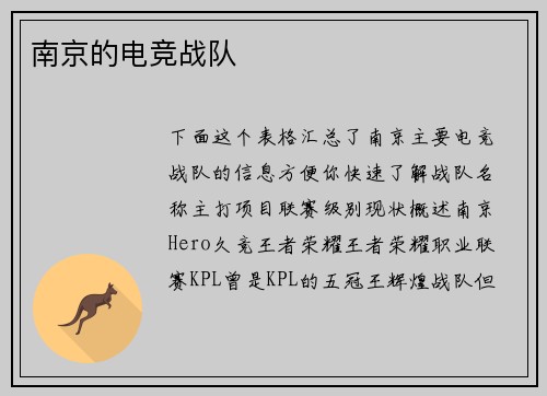 南京的电竞战队